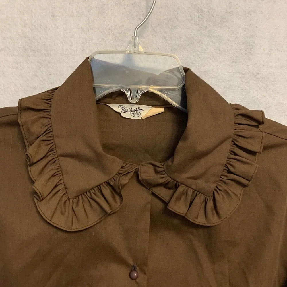 NEW FASHION Creation Vintage Brown Ruffled Blouse‎